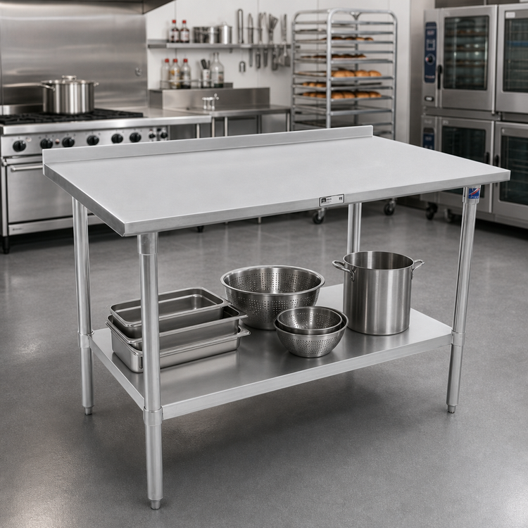 Product image #2 for John Boos Stallion 120-Inch x 30-Inch 16-Gauge Stainless Steel Work Table with 1-1/2-Inch Rear Up-Turn and Undershelf