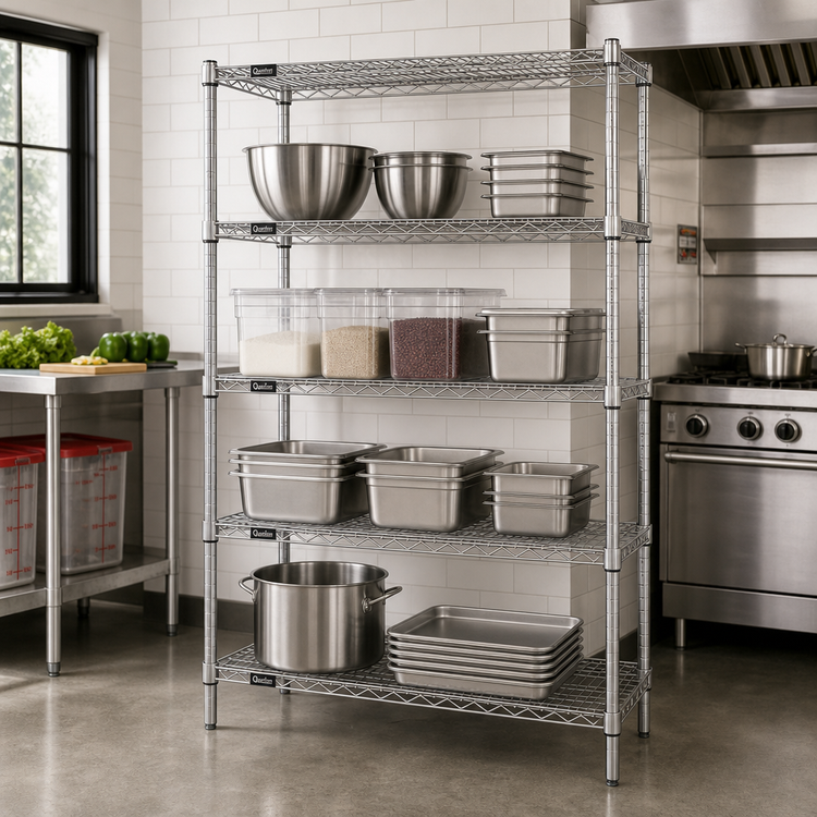 Product image #2 for Quantum Stationary Wire Shelving Starter Kit, 4-Shelf, 54 x 24 x 63 Inch, 304 Stainless Steel