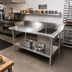 Thumbnail image #2 for John Boos 60 Inch x 30 Inch 18-Gauge Stainless Steel Prep Table With Right-Hand Sink Bowl, 5-Inch Backsplash and Undershelf
