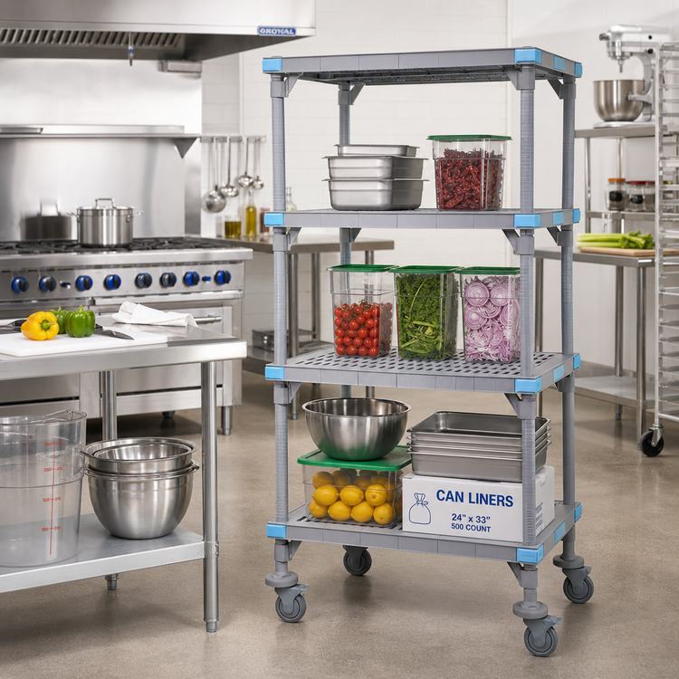 Product image #2 for Millenia Mobile Polymer Starter Shelving Unit with 4 Open Grid Shelves, 30 x 21 x 86 Inches
