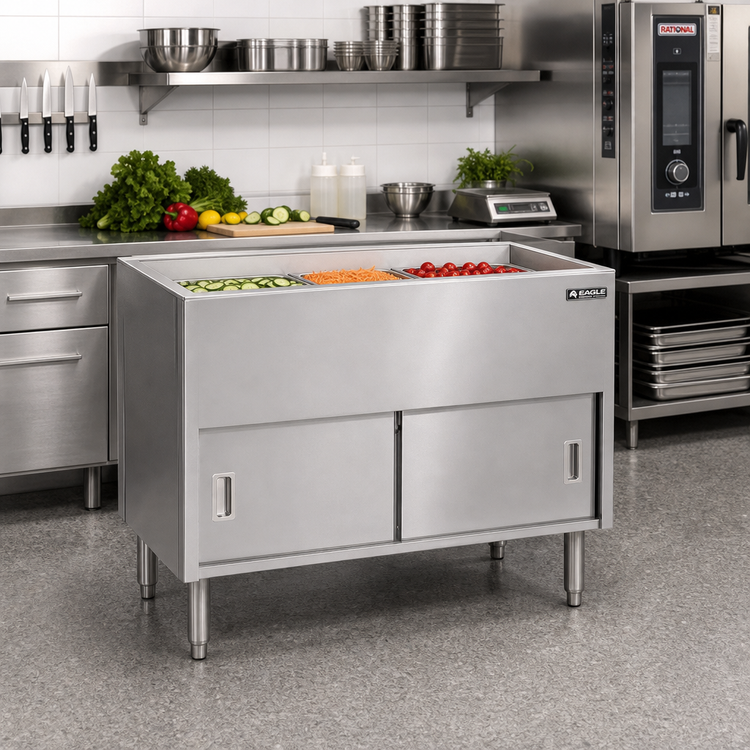 Product image #2 for Eagle Spec-Master 48-Inch Freestanding Ice-Cooled 3-Pan Cold Food Table
