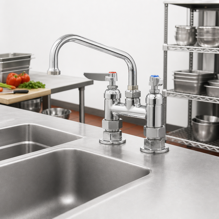Product image #2 for T&S Brass Deck Mount Mixing Faucet with 6-Inch Swing Nozzle, 4-Inch Centers