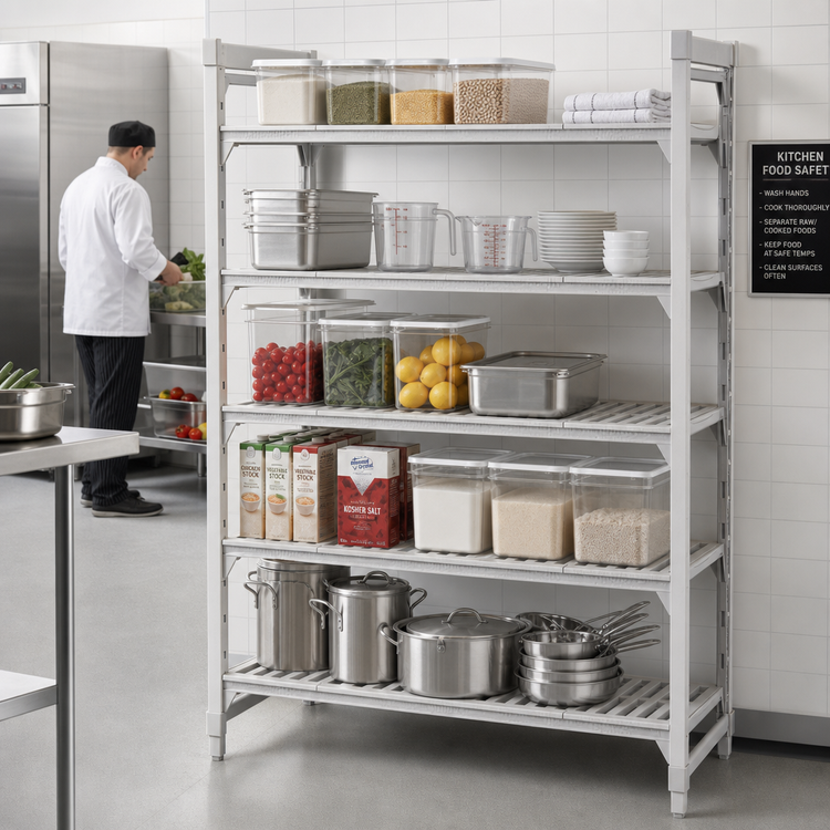 Product image #3 for Cambro Camshelving Premium Stationary Starter Polymer Shelving Unit, 72"W x 24"D x 84"H, 5 Vented Shelves, Speckled Gray