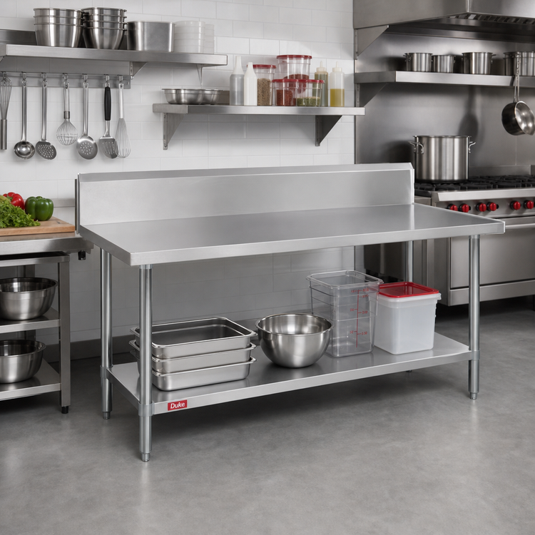 Product image #2 for Duke 60" x 36" Stainless Steel Work Table with 10" Marine Edge Riser and Undershelf