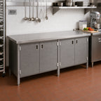 Thumbnail image #2 for John Boos EBHS4-30120 120 x 30 Inch 14-Gauge 300-Series Stainless Steel Enclosed Work Table with Hinged Doors