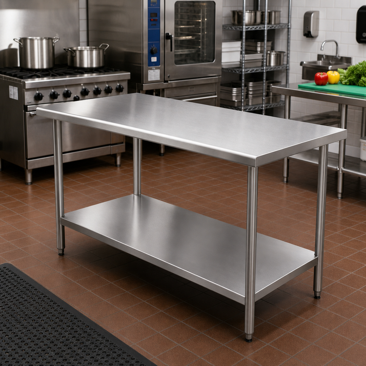 Product image #2 for Thunder Group 72-Inch x 24-Inch 18-Gauge 430 Stainless Steel Flat Top Work Table with Adjustable Undershelf