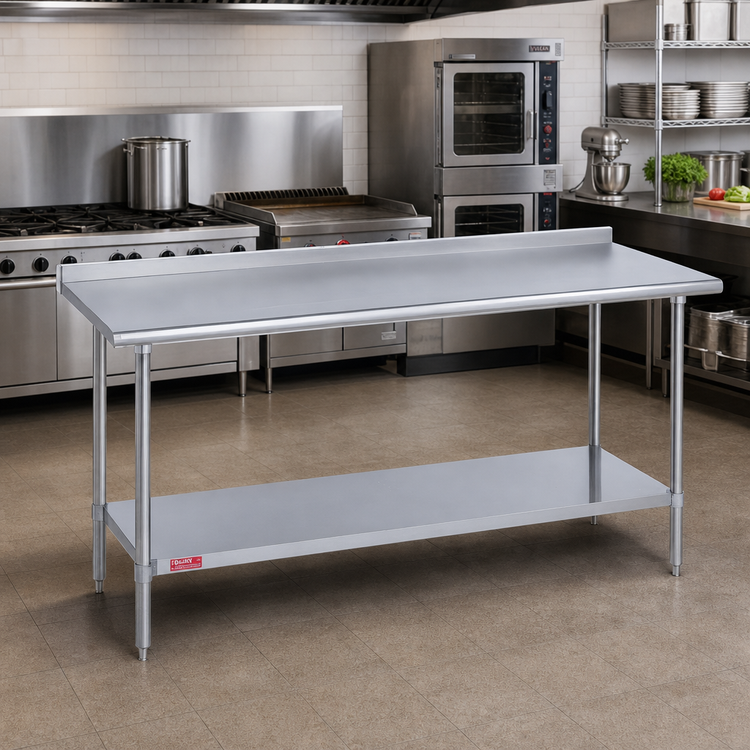 Product image #2 for Duke 120-Inch x 30-Inch Stainless Steel Work Table with 1-1/8-Inch Straight Riser and Stainless Undershelf