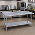 Thumbnail image #2 for Duke 120-Inch x 30-Inch Stainless Steel Work Table with 1-1/8-Inch Straight Riser and Stainless Undershelf