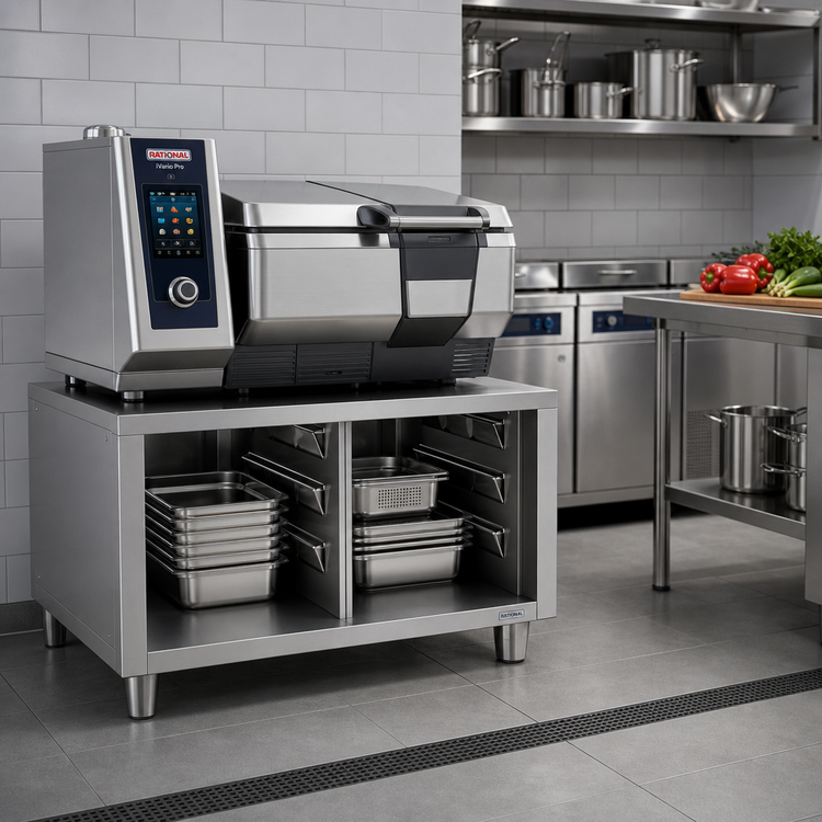 Product image #2 for RATIONAL Open-Front Storage Cabinet for iVario L Base, 2 Compartments, Stainless Steel