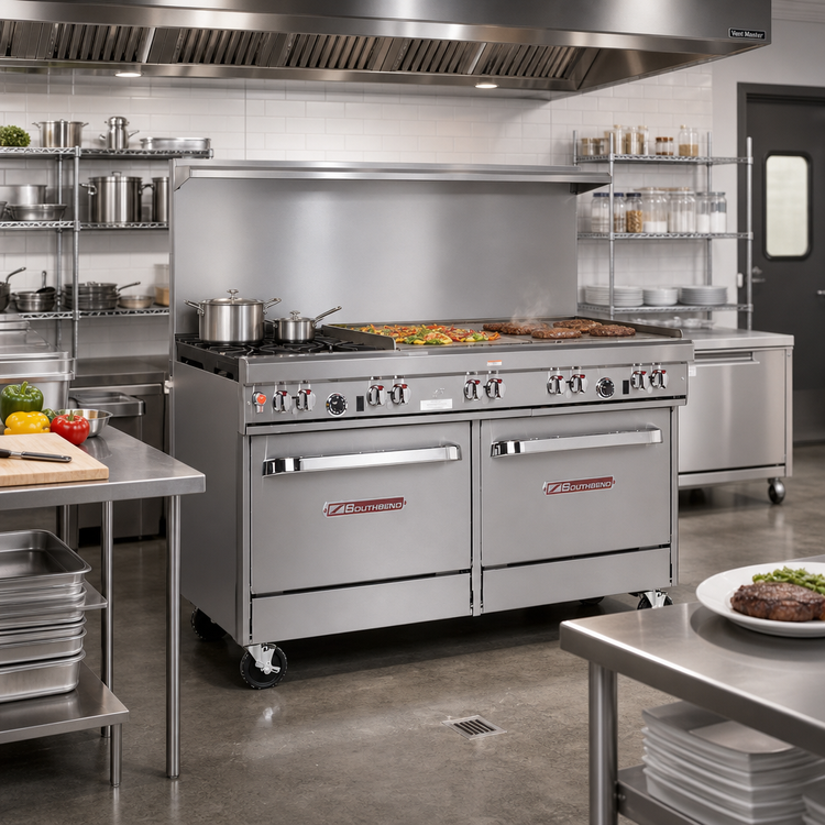 Product image #2 for Southbend Ultimate 60-Inch Gas Restaurant Range with 2 Star/Sauté Burners, 48-Inch Griddle, and 2 Standard Ovens