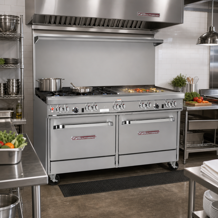 Product image #2 for Southbend Ultimate 60-Inch Gas Restaurant Range with 2 Star/Sauté Burners, 48-Inch Griddle, and 2 Standard Ovens