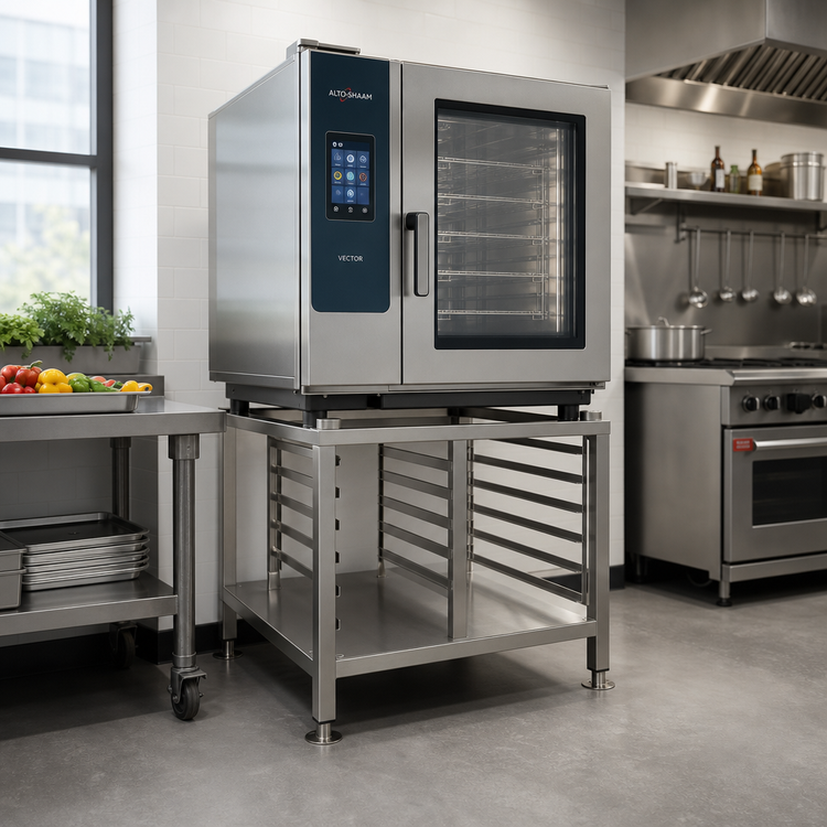 Product image #1 for Alto-Shaam Large Seismic Equipment Stand with Shelf and Slides for 7-20 & 10-20 Combi Ovens