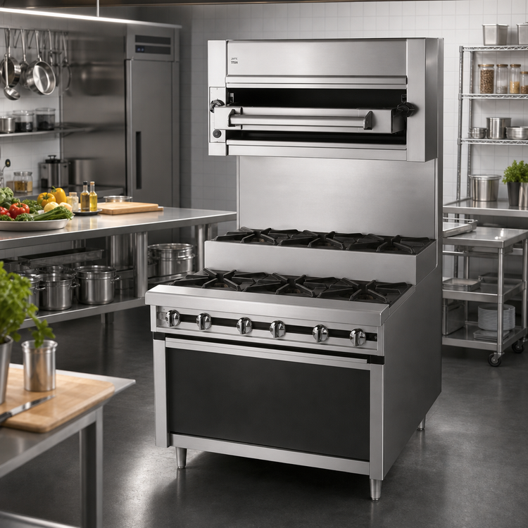 Product image #2 for Jade Titan JTRHE-5-5 60" Heavy Duty Cabinet Base Step-Up Gas Range with 10 Open Burners