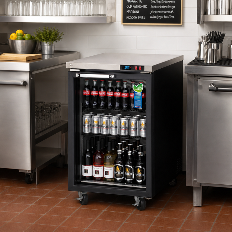 Product image #2 for Everest Refrigeration One-Section Back Bar Refrigerator, 23-1/2 Inch Wide, 8.0 Cu. Ft., Glass Door, Rear-Mounted Self-Contained Refrigeration