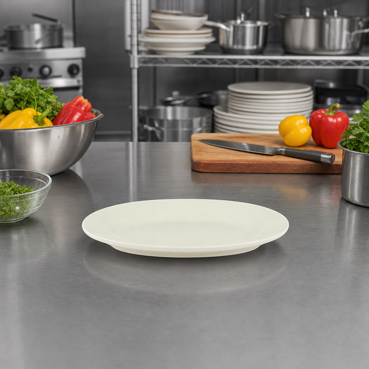 Product image #3 for Crestware Dover White Oval Ceramic Platter, 8-3/8 x 6 Inch, Wide Rim, Rolled Edge