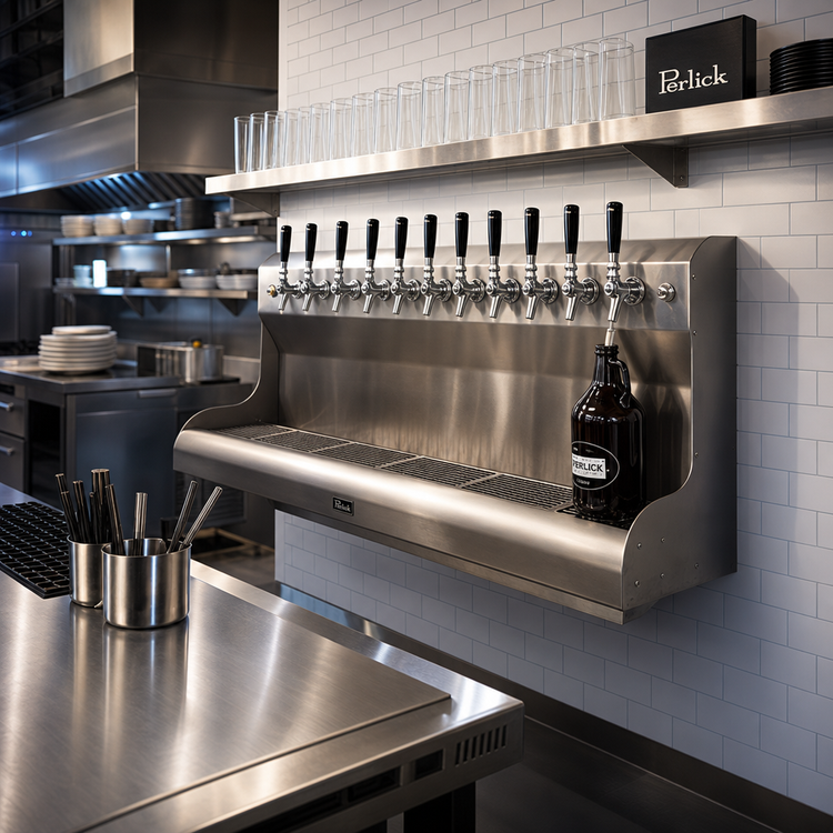 Product image #2 for Perlick 27-Inch Wide 9-Faucet Modular Wall-Mount Glycol-Cooled Draft Beer Dispensing Tower