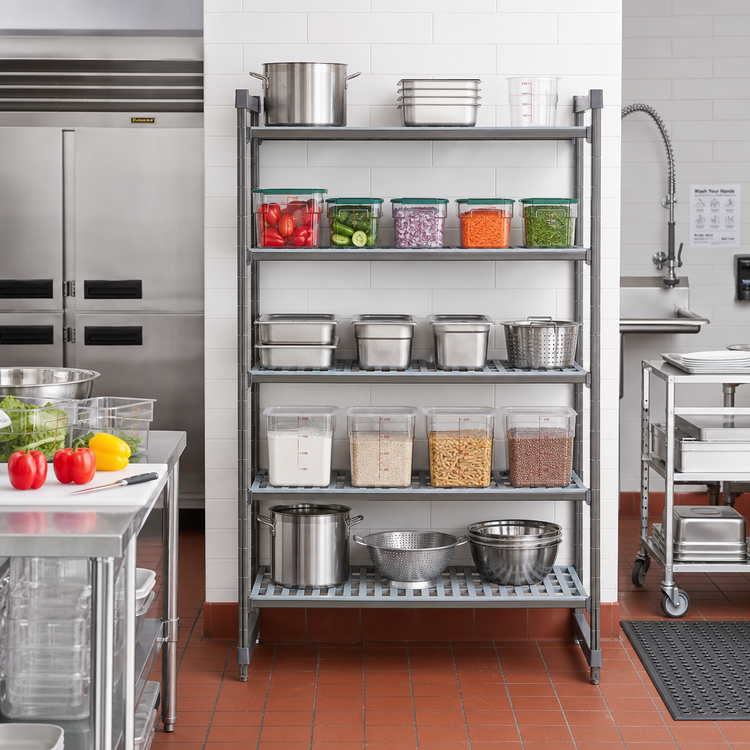 Product image #2 for Cambro Camshelving® Basics Plus 5-Tier Louvered Stationary Starter Unit, 48"W x 21"D x 72"H, Brushed Graphite