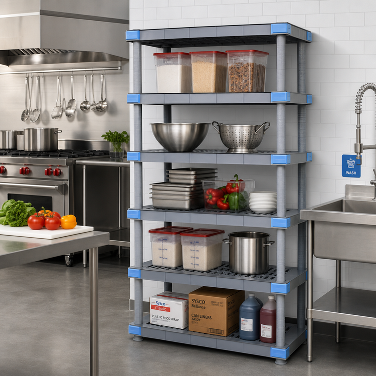 Product image #2 for Millenia 48" W x 21" D x 86" H Polymer Stationary Starter Shelving Unit with 5 Open Grid Shelves