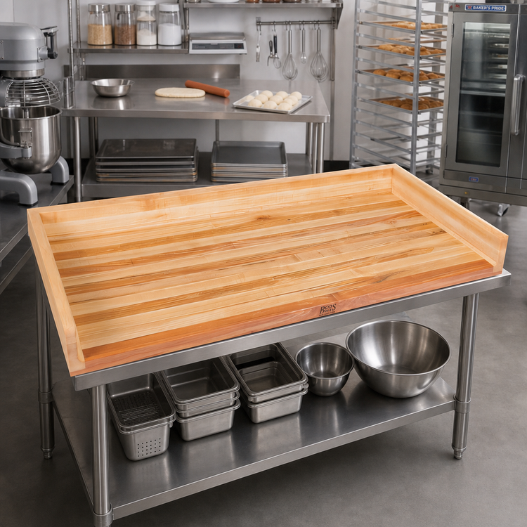Product image #2 for John Boos 60 Inch x 36 Inch Laminated Northern Hard Rock Maple Edge Grain Bakers' Work Table Top with 4 Inch Coved Backsplash