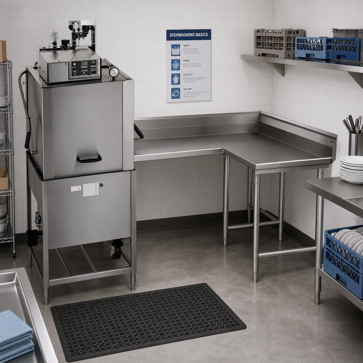 Product image #2 for Eagle Spec-Master Corner Clean Dishtable, Right-Hand, 48 Inch Machine-to-Corner x 60 Inch Corner-to-End, 14 Gauge Type 304 Stainless Steel