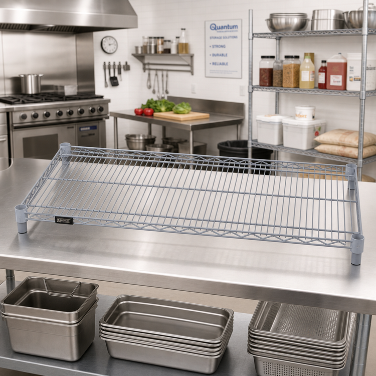 Product image #2 for Quantum 66-Inch x 24-Inch Gray Epoxy Antimicrobial Wire Shelf, 600-800 lb. Capacity