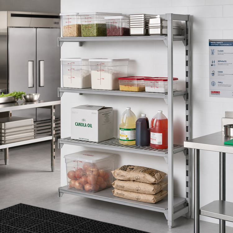 Product image #3 for Cambro Camshelving Premium 21" x 42" x 84" 4-Shelf Vented and Solid Add-On Polymer Shelving Unit