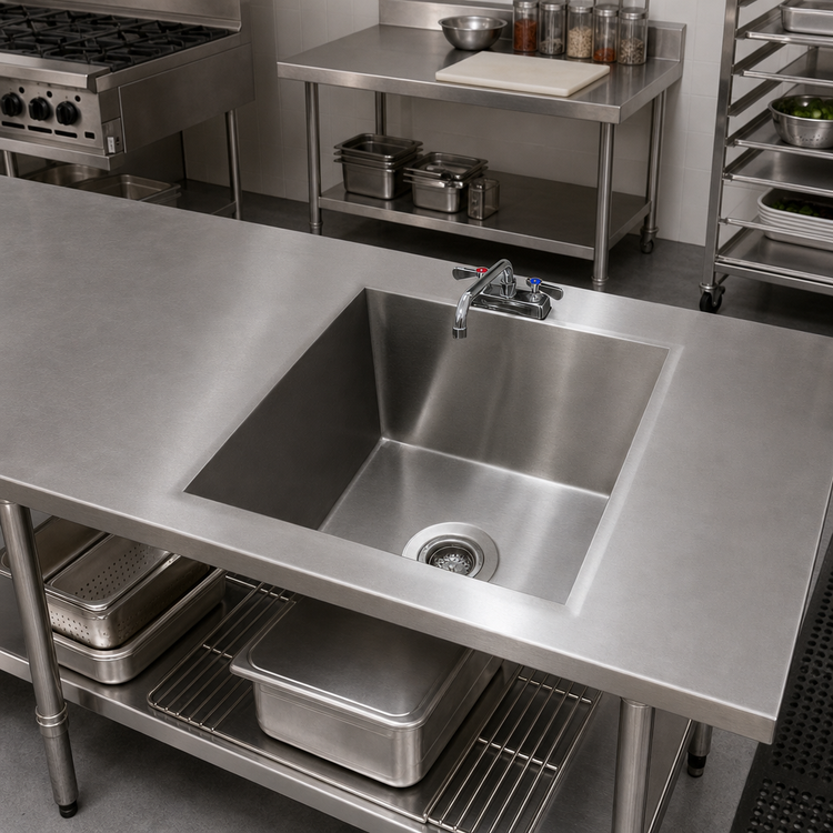Product image #2 for Advance Tabco TA-11R Single-Bowl Welded Sink Into Table Top, 36 x 24 x 14 Inch Bowl, Faucet Included
