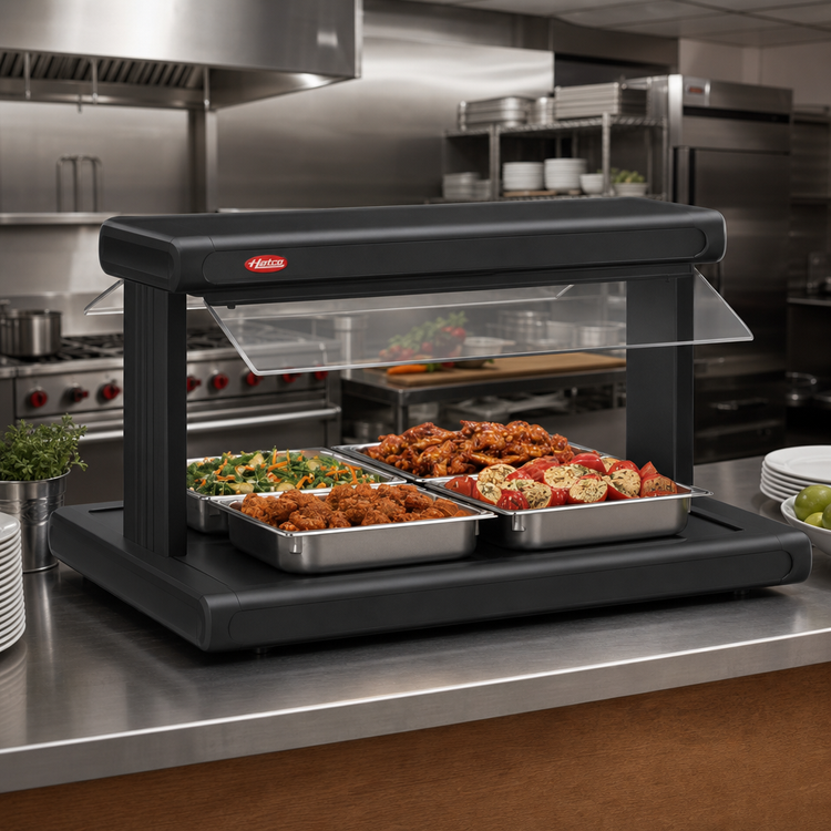 Product image #2 for Hatco Glo-Ray 48-Inch Pass-Thru Countertop Buffet Warmer with Heated Base and Double Acrylic Sneeze Guards