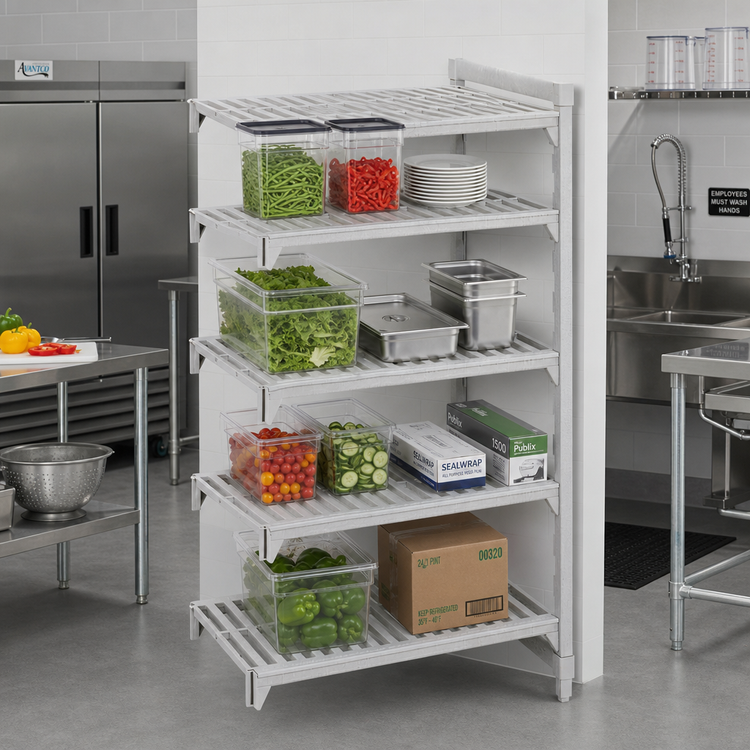 Product image #3 for Cambro Camshelving Premium 4-Shelf Vented Add-On Polymer Shelving Unit, 21 x 48 x 64 Inches, Speckled Gray