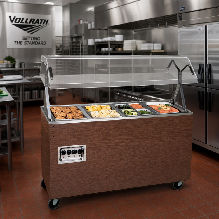 Product image #2 for Vollrath 2-Series Affordable Portable 4-Well Mobile Hot Food Station with Lights, Walnut Woodgrain, 120/208-240V