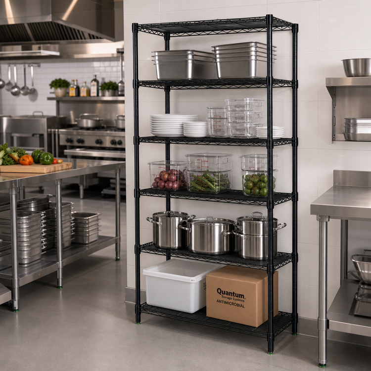 Product image #2 for Quantum 36"W x 30"D x 54"H Black Epoxy Antimicrobial Wire Shelving Starter Kit, 5 Shelves