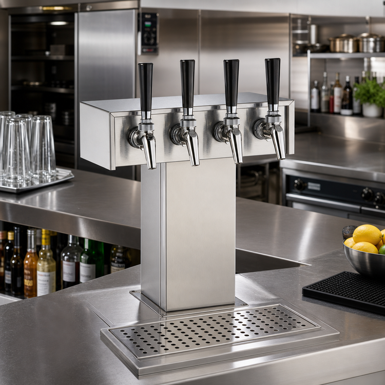 Product image #2 for Perlick Standard Base Air-Cooled Tee Draft Beer Tower, 4 Faucets, Polished Chrome
