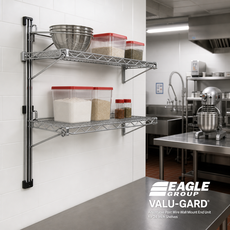 Product image #2 for Eagle Group Valu-Gard Adjustable Post Wire Wall Mount End Unit for 24-Inch Shelves