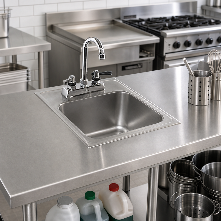 Product image #2 for Glastender Drop-In Stainless Steel Hand Sink with Low-Lead Gooseneck Faucet, 14 x 15 Inch