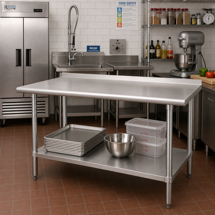 Product image #2 for Advance Tabco FMS-305 60" x 30" Stainless Steel Work Table with Adjustable Undershelf and 1-1/2" Rear Backsplash