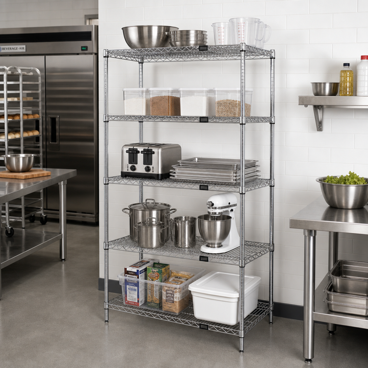 Product image #2 for Quantum 42 x 24 Inch 5-Shelf Chrome Plated Wire Shelving Starter Kit