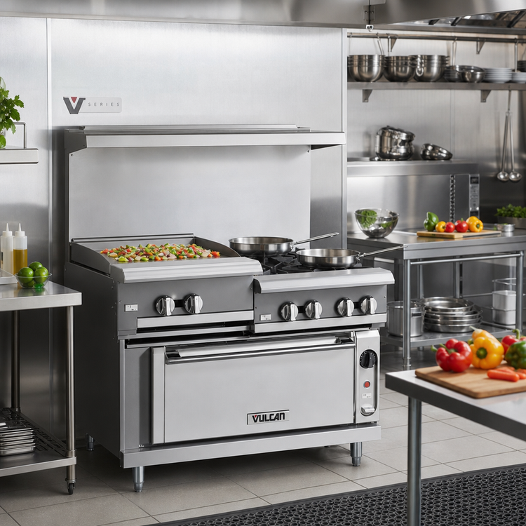 Product image #2 for Vulcan V Series Heavy Duty 36-Inch Gas Range with 2 Open Burners, 24-Inch Griddle and Convection Oven