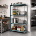 Thumbnail image #2 for Quantum WR74-1442WPM 4-Tier Stationary Wire Plastic Mat Shelving Unit, Green Epoxy, 42 x 14 x 74 Inches
