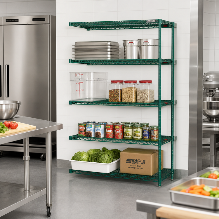 Product image #2 for Eagle Group Valu-Gard 4-Tier Add-On Wire Shelving Unit, 30 x 24 x 74 Inches, Green Epoxy