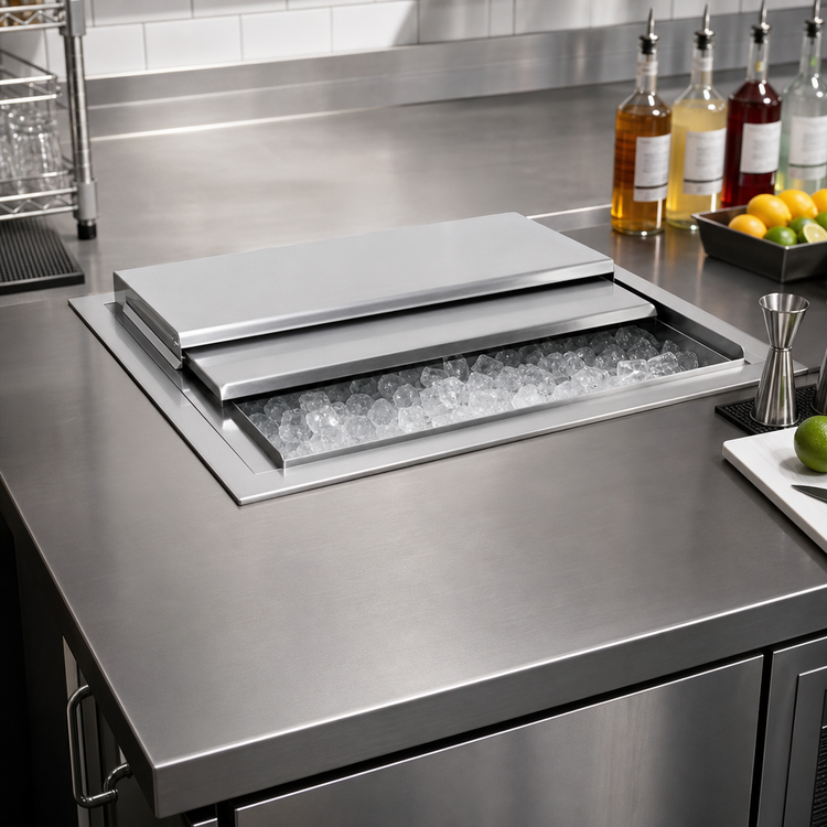 Product image #2 for Glastender Drop-In Stainless Steel Ice Bin, 50 lb Capacity, Sliding 2-Piece Cover