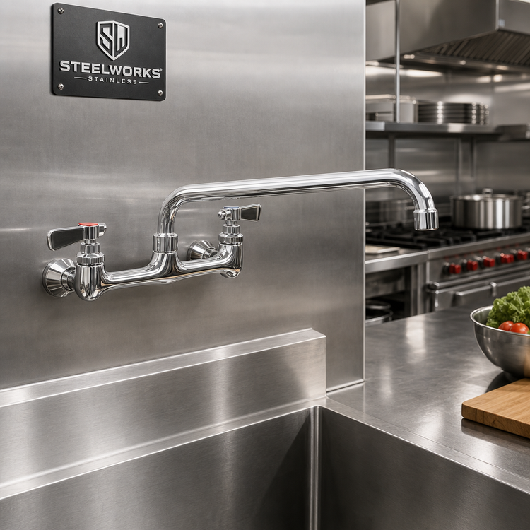 Product image #2 for Steel Works Stainless Wall-Mount Faucet with 8-Inch Centers and 14-Inch Spout