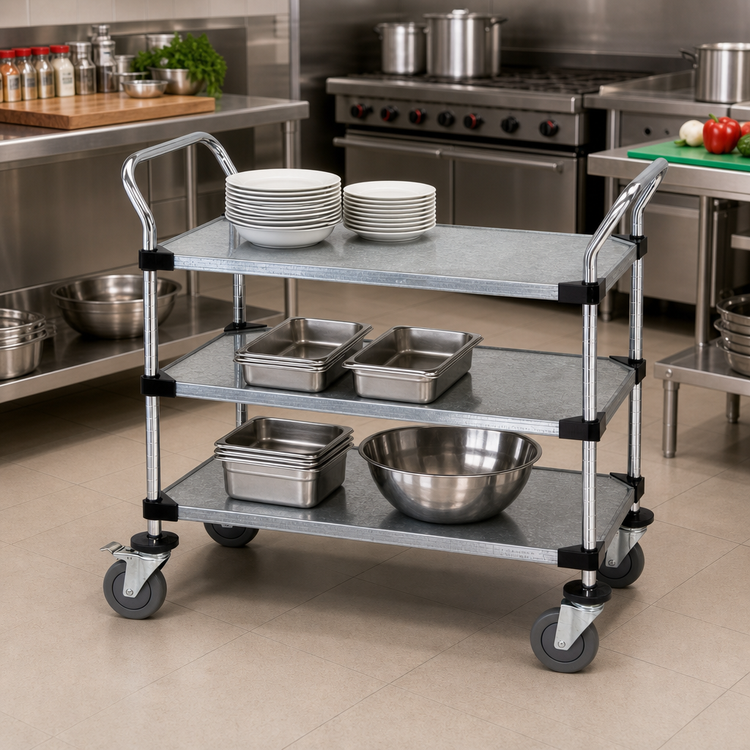 Product image #2 for Quantum 42 Inch x 18 Inch x 37-1/2 Inch 3-Shelf 304 Stainless Steel Utility Bus Cart