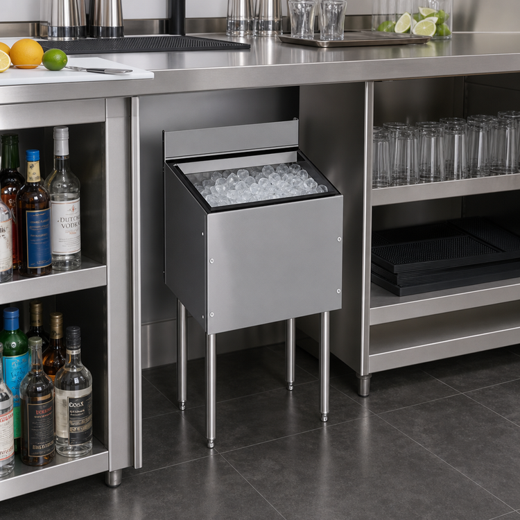 Product image #2 for CHOICE 6-Inch Wide x 19-Inch Deep Stainless Steel Underbar Ice Bin, 17 lb. Capacity