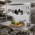 Thumbnail image #3 for Klinger's Trading TMU-72 Adjustable U-Shaped Table-Mounted Pot Rack, 61–72-Inch, Stainless Steel, Double-Prong Hooks