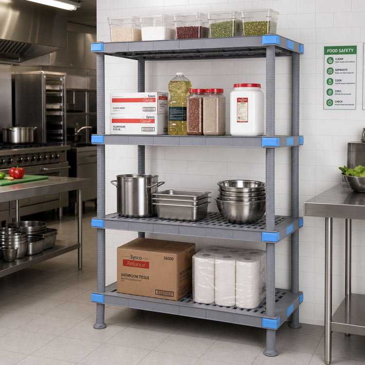 Product image #2 for Quantum Millenia 4-Shelf Stationary Polymer Shelving Starter Unit with Dunnage Stand, 72W x 21D x 86H, Gray
