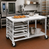Thumbnail image #2 for 48 Inch x 24 Inch Double-Section Aluminum Bun Pan Rack Work Table with Poly Top, End-Load Slides, Open Shelf, and Casters