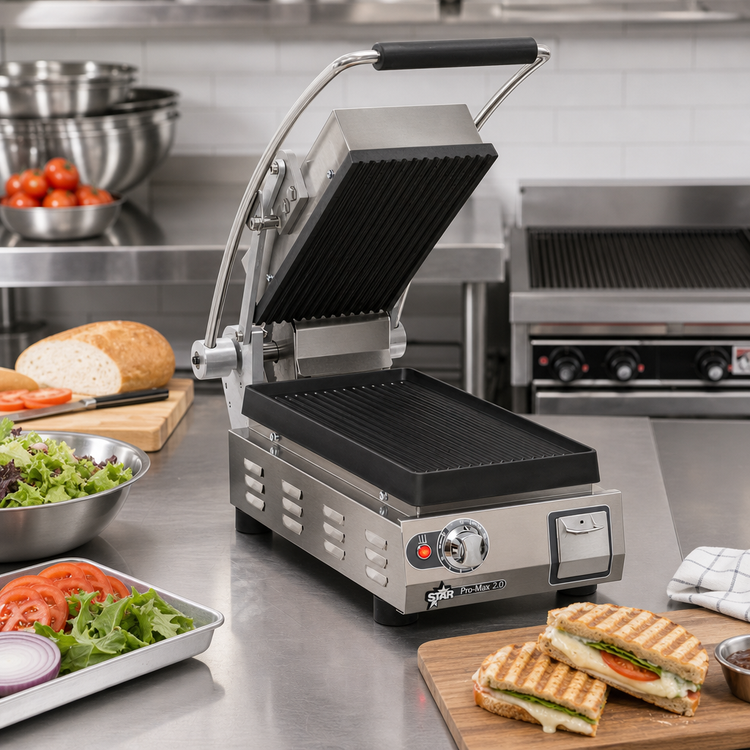 Product image #2 for Pro-Max 2.0 7.5 x 14.2 in Grooved Cast Iron Sandwich Grill / Panini Press, 120V