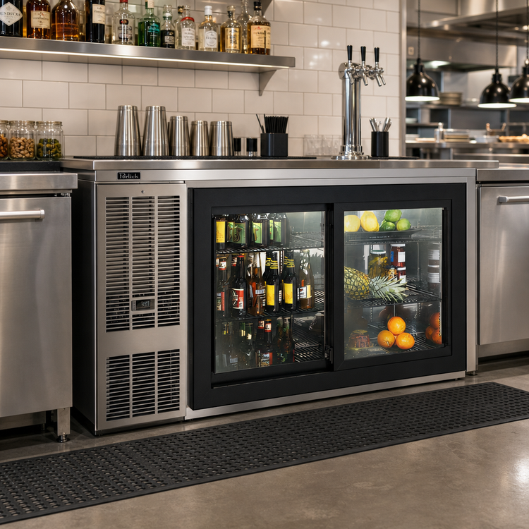 Product image #3 for Perlick 60-Inch Two-Section Sliding Glass Door Refrigerated Back Bar Cabinet with Side-Mount Refrigeration