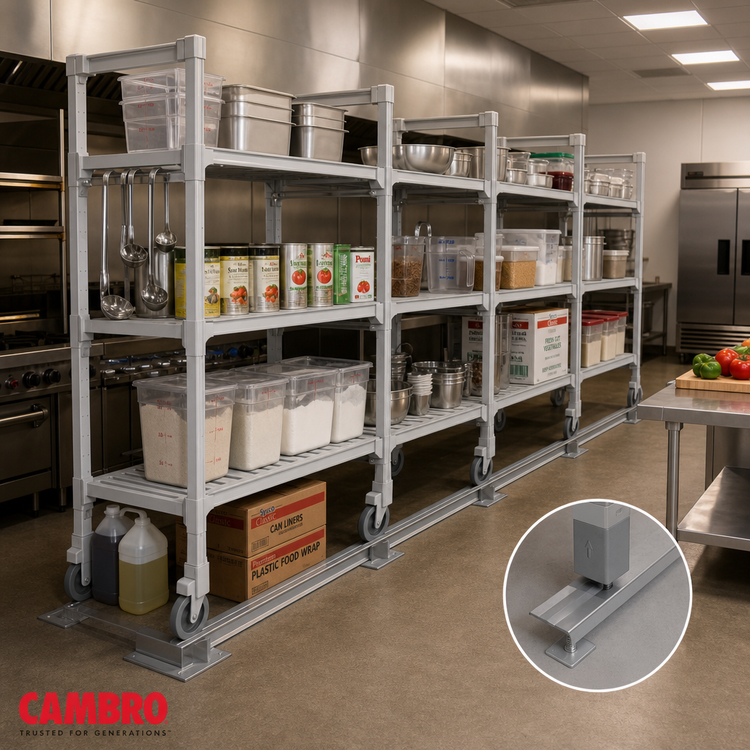 Product image #2 for Cambro Camshelving Premium Series High Density 12-Foot Track Kit for 4 Mobile Units