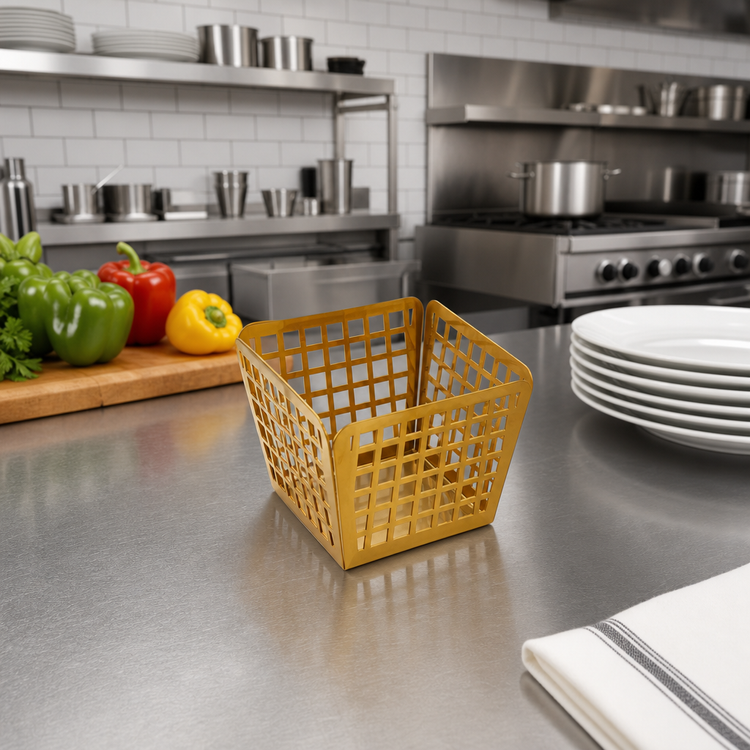 Product image #3 for American Metalcraft Laser Cut Square Metal Serving Basket, 4 x 4 x 3 Inch, Stainless Steel, Gold Finish